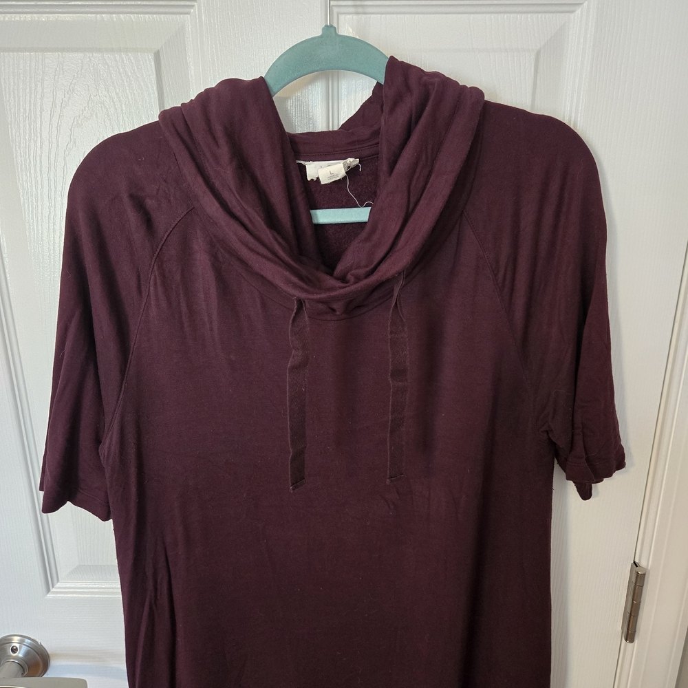 LOFT Plum Cowl Neck Short Sleeve Top